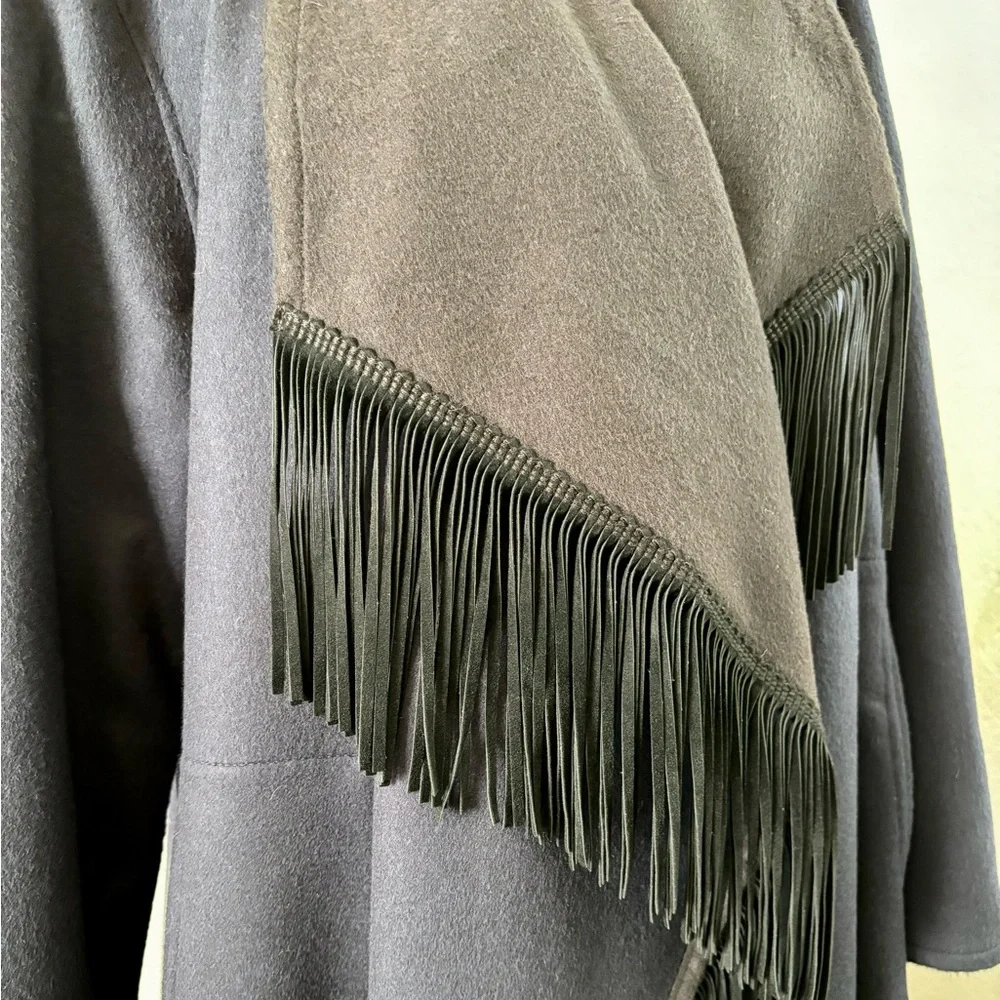 Sofia Cashmere navy and black fringe trim coat - Picture 5 of 11